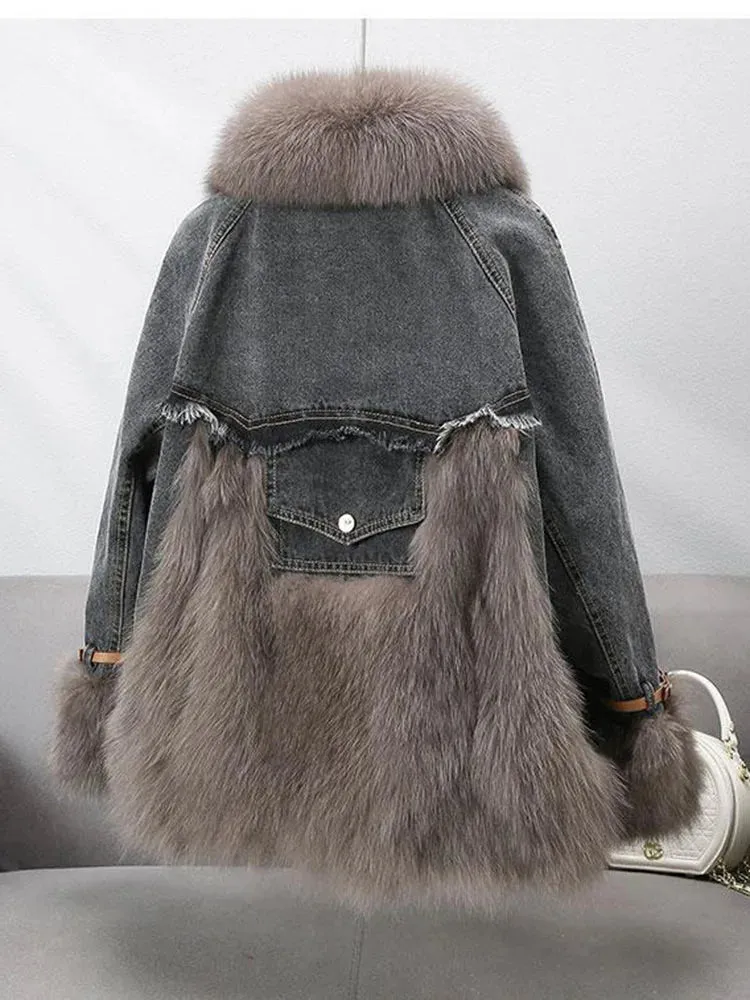 Pre Order:  Faux Fur Spliced Denim Coat