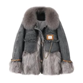 Pre Order:  Faux Fur Spliced Denim Coat