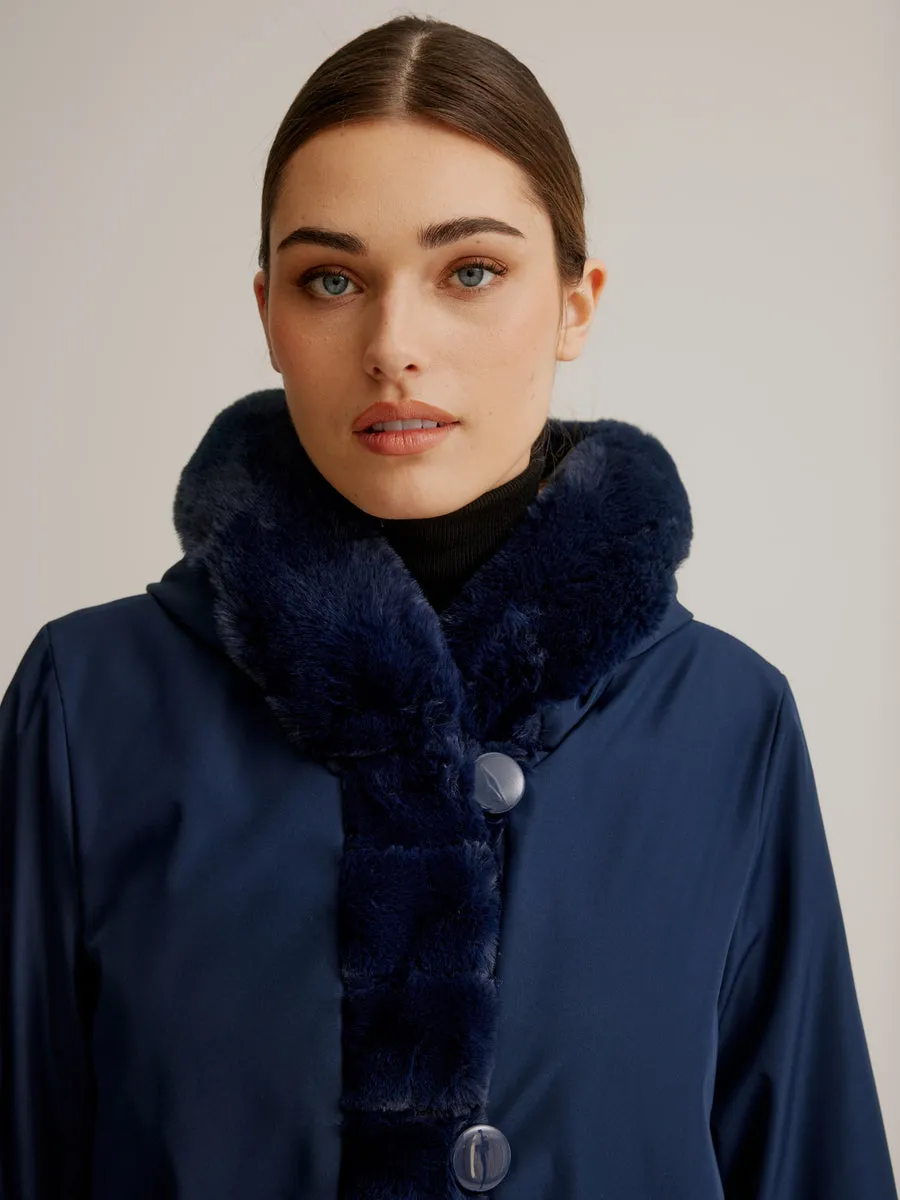 Reversible Hooded Faux Fur Coat