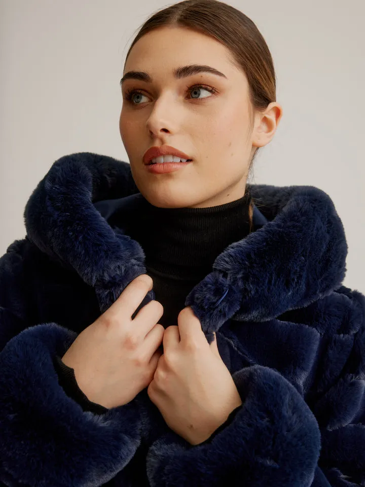 Reversible Hooded Faux Fur Coat