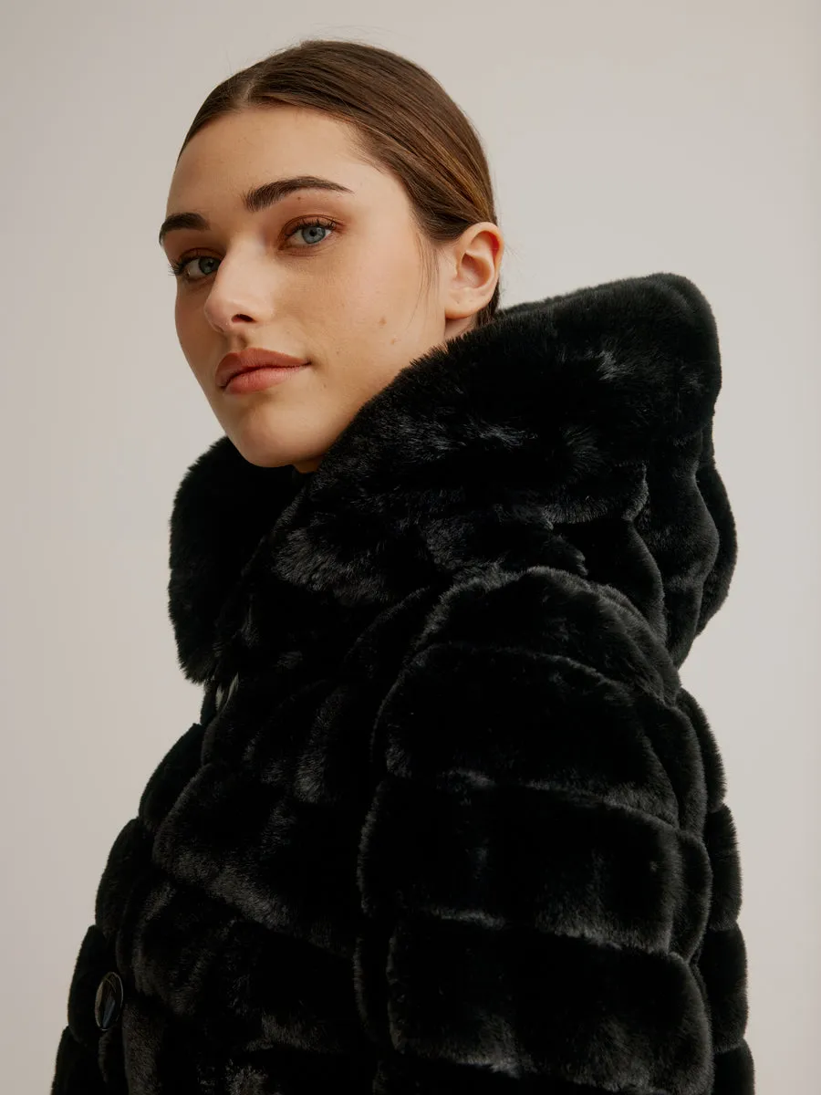 Reversible Hooded Faux Fur Coat