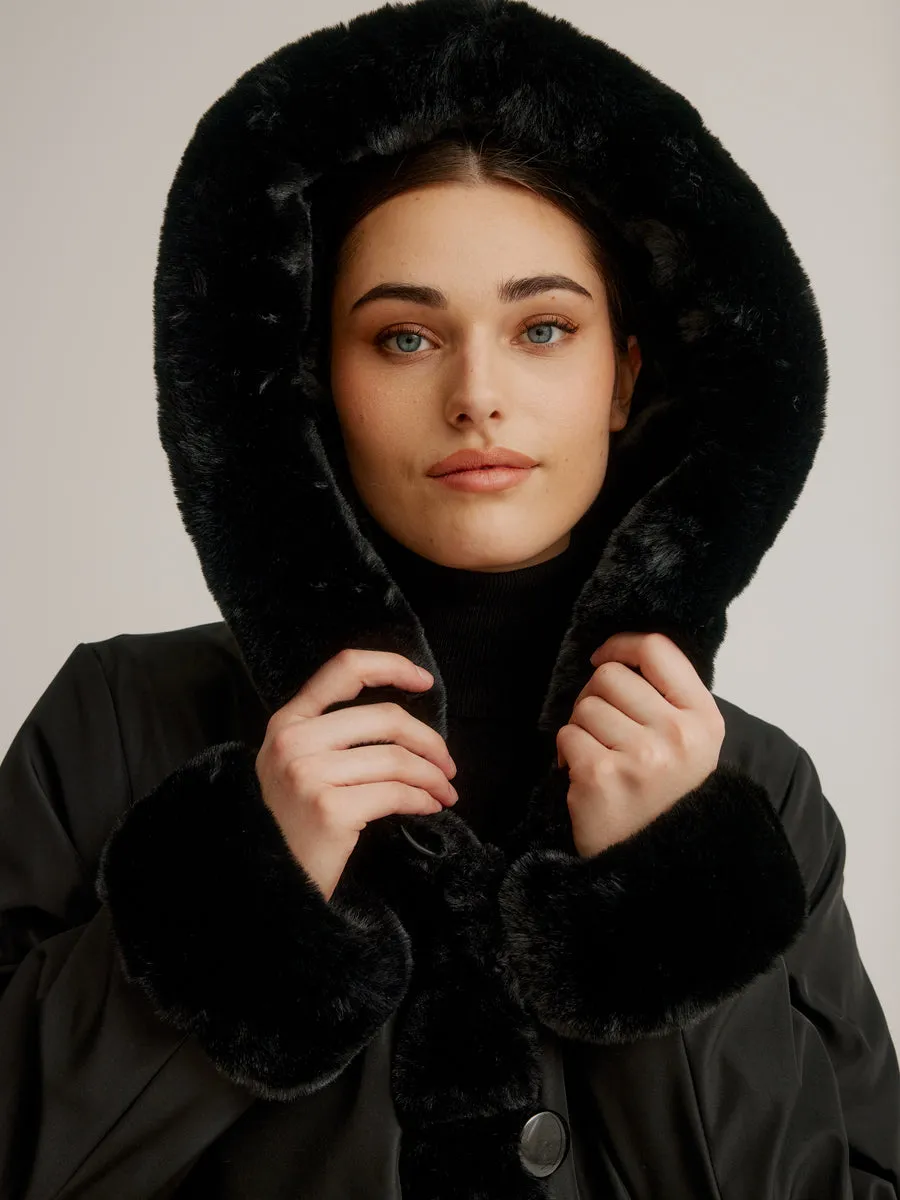 Reversible Hooded Faux Fur Coat