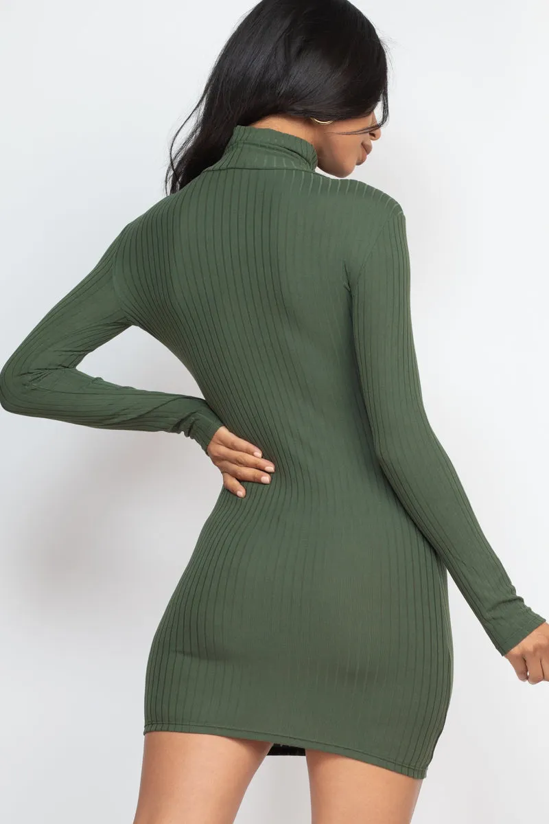 Ribbed Mock Neck Bodycon Mini Dress (CAPELLA)