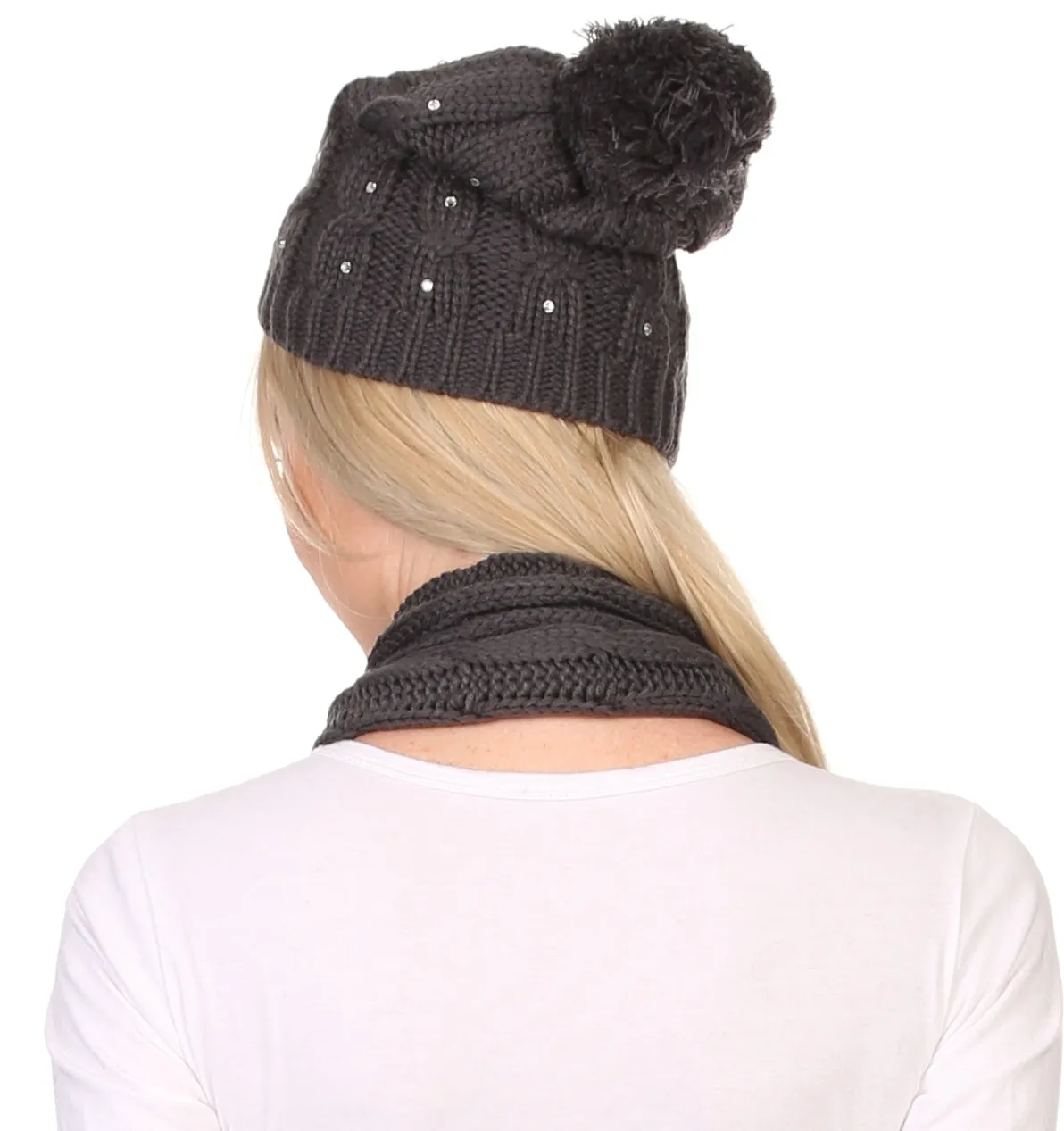 Sakkas Kae Jewel Studded Cable Knit Beanie Hat And Scarf Set