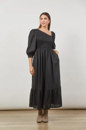 SALE - Panorama Linen Maxi Dress - Onyx Black