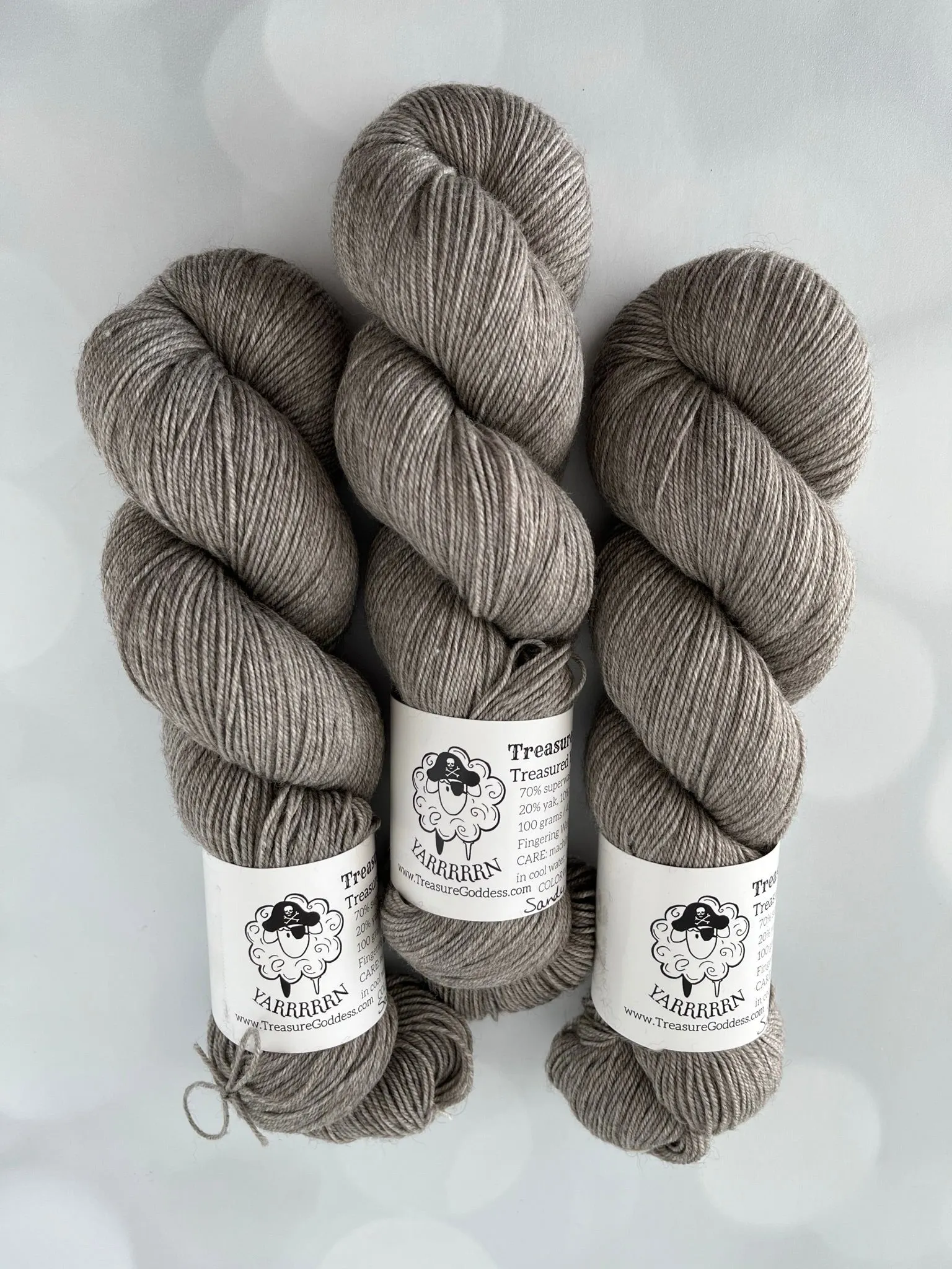 Sandy Shores, Treasured Yak Toes Sock Yarn, taupe gray brown natural yarn