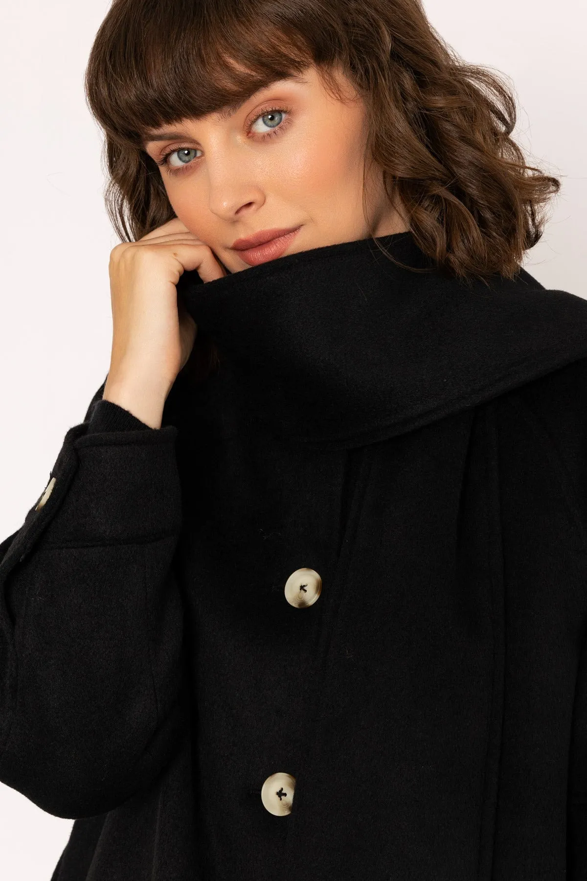 Scarf Button Coat in Black