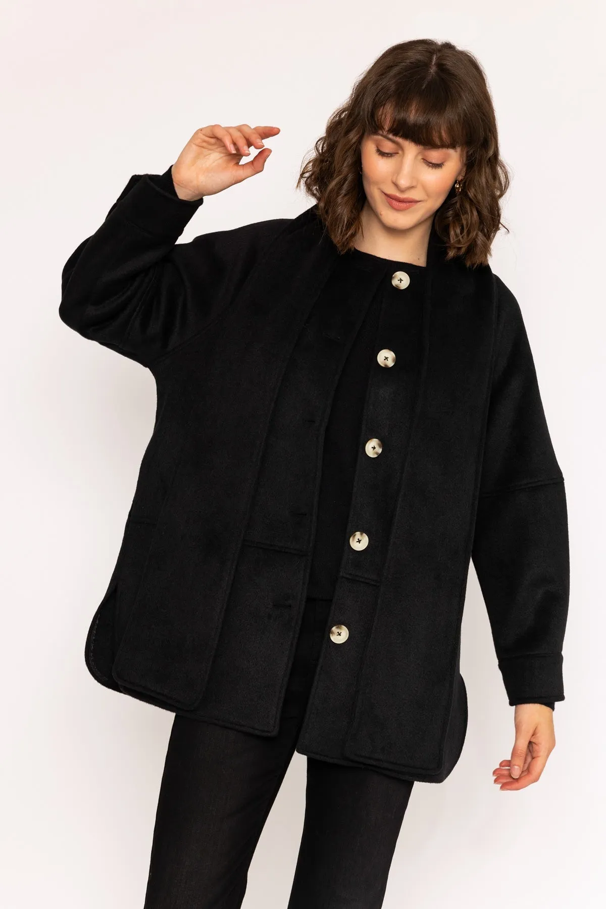 Scarf Button Coat in Black