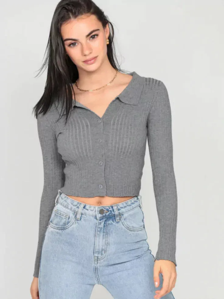 SGW Thermal V Neck Knit Shirt - Light Grey (perfect for Summer)