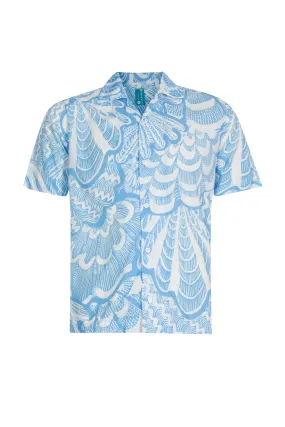 Shellegance Men’s Button Down Shirt - Blue Abstract Shells