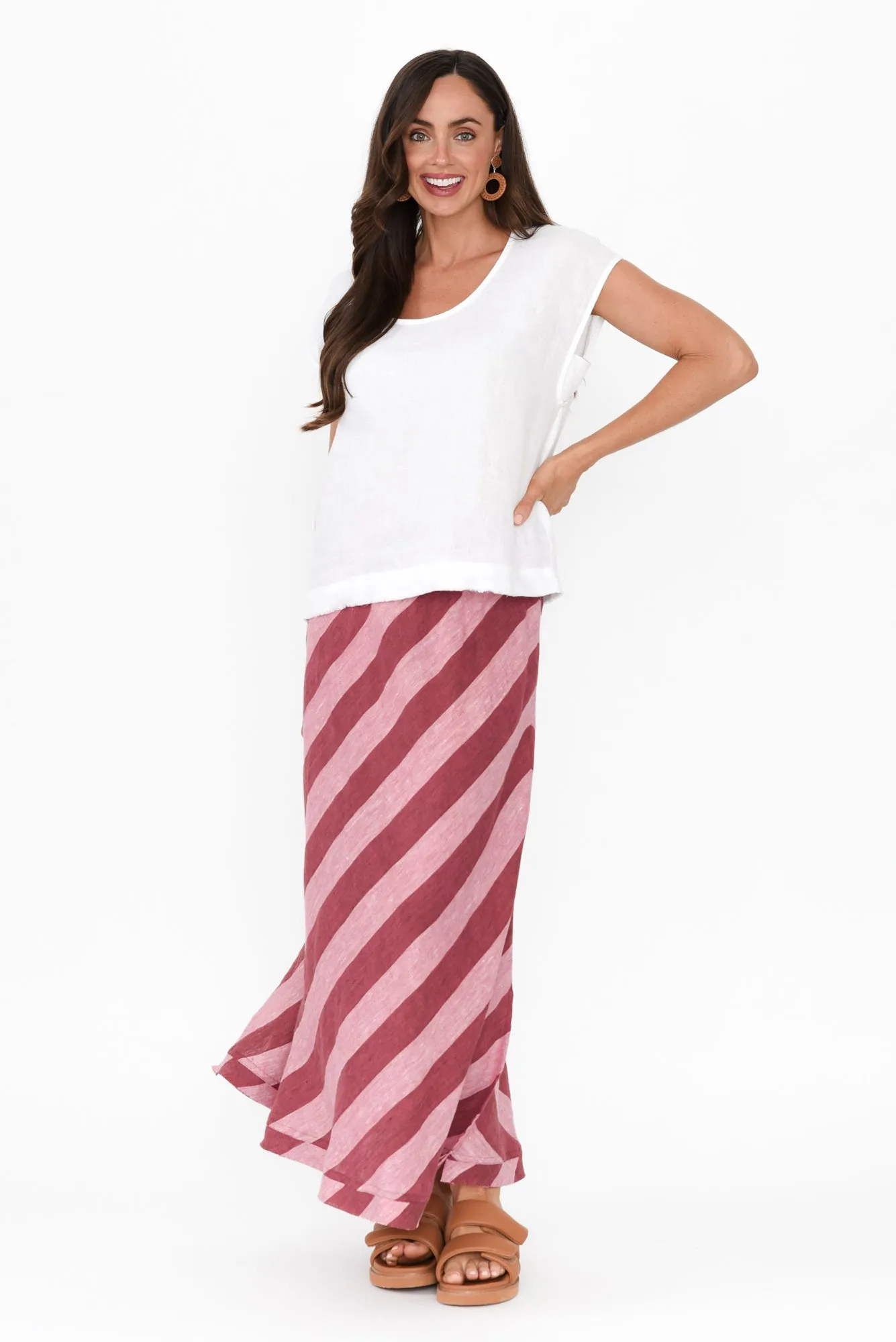 Sicily Burgundy Stripe Linen Skirt