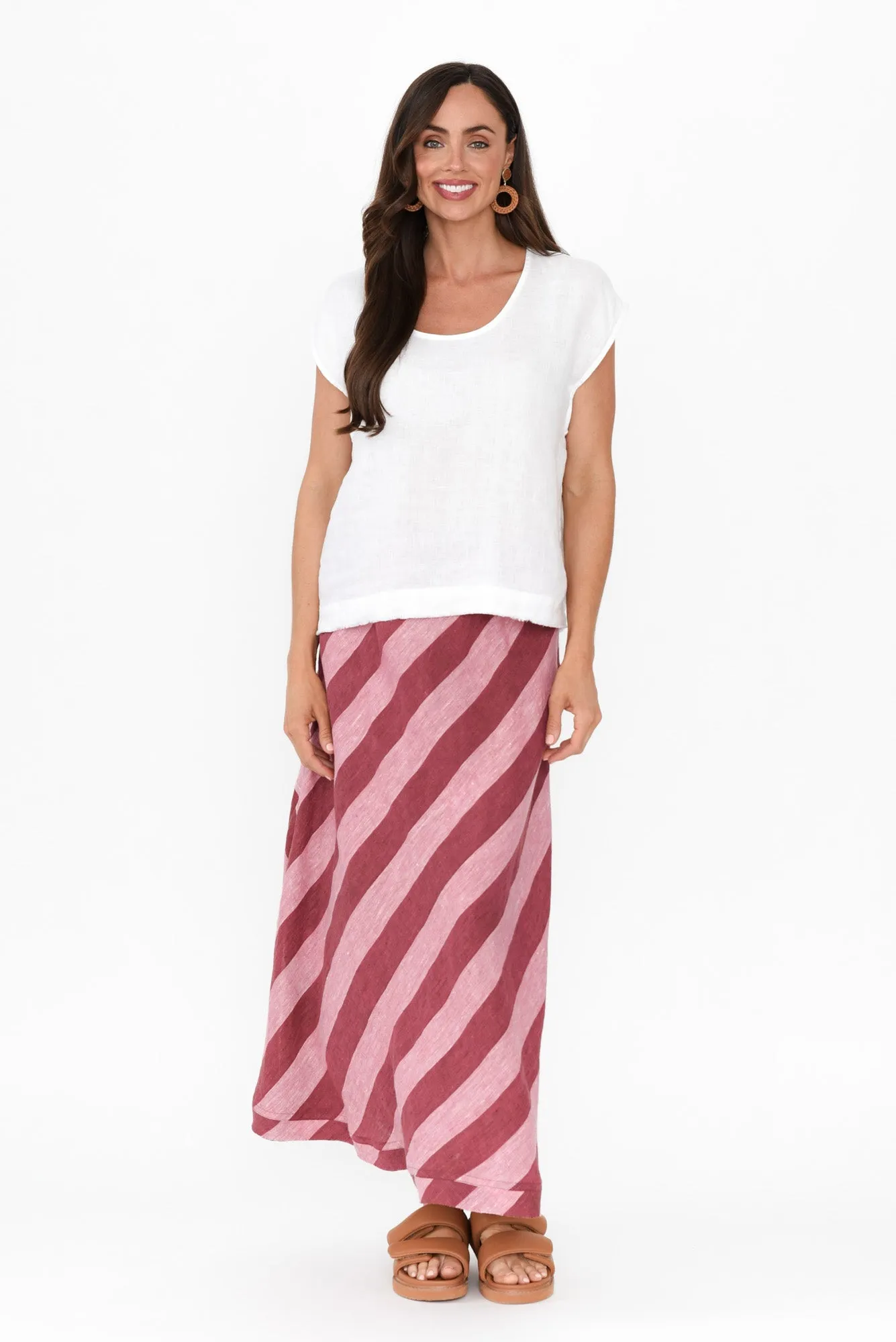 Sicily Burgundy Stripe Linen Skirt