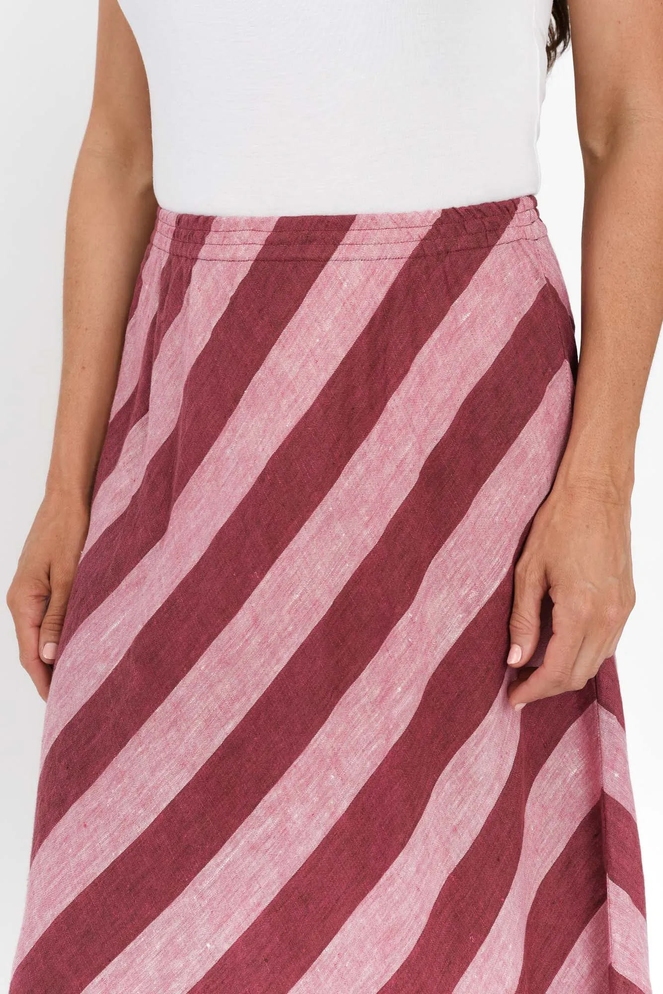 Sicily Burgundy Stripe Linen Skirt