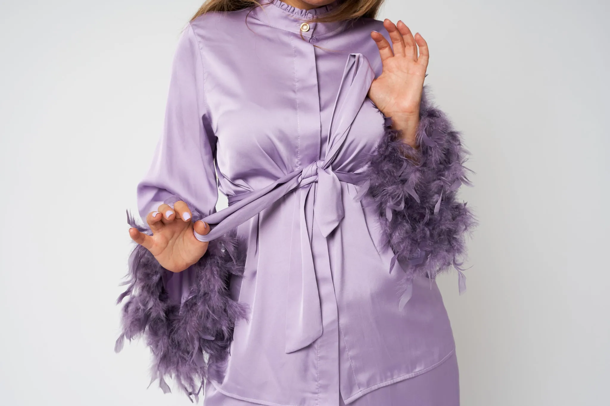 Sleek Leisure Costume in Very Tone Purple Satin