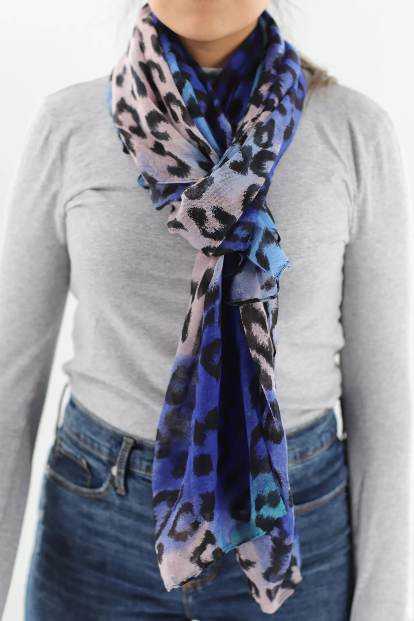 Soft Animal Print Scarf - Blue - Orange - Red - 100% Polyester