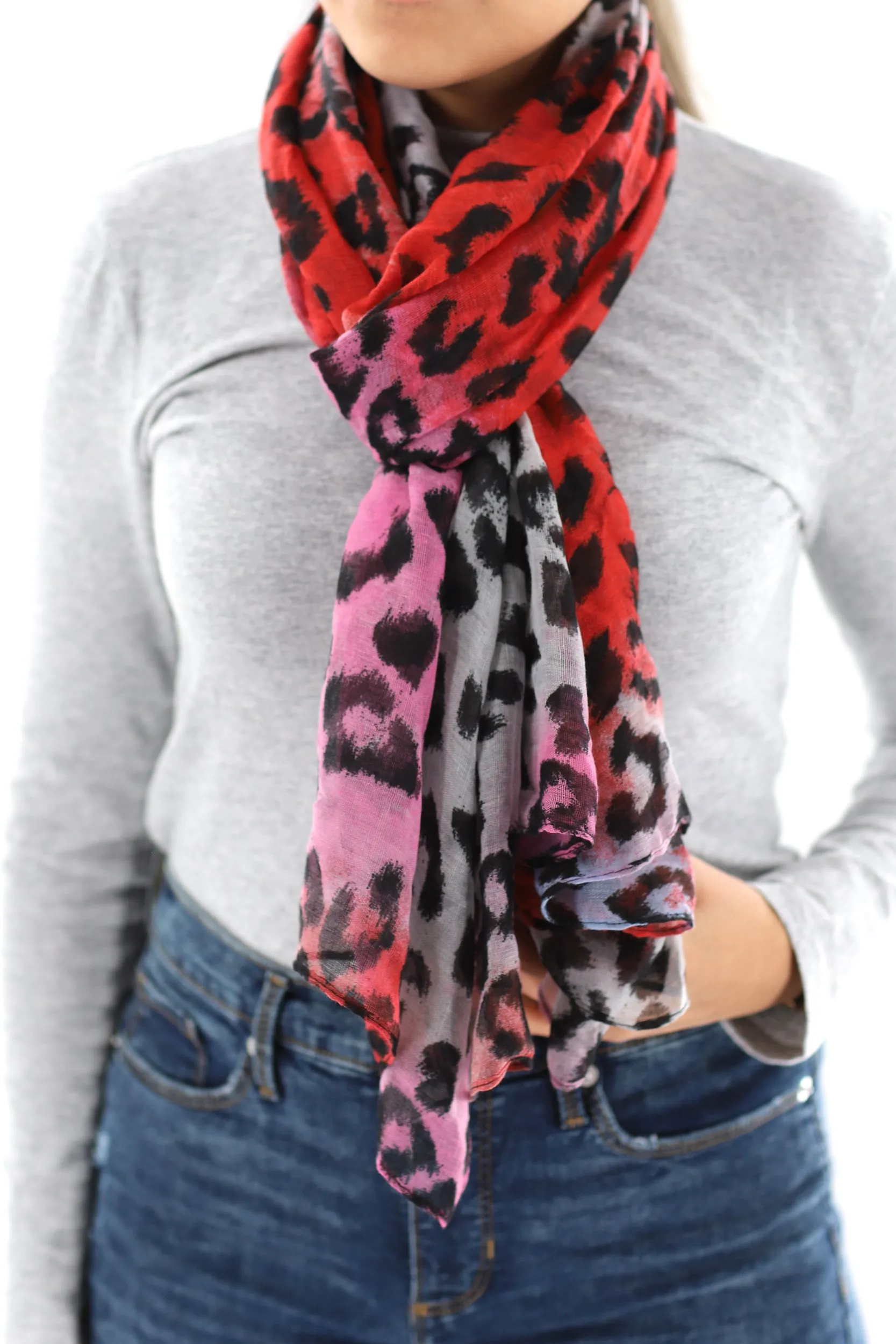 Soft Animal Print Scarf - Blue - Orange - Red - 100% Polyester