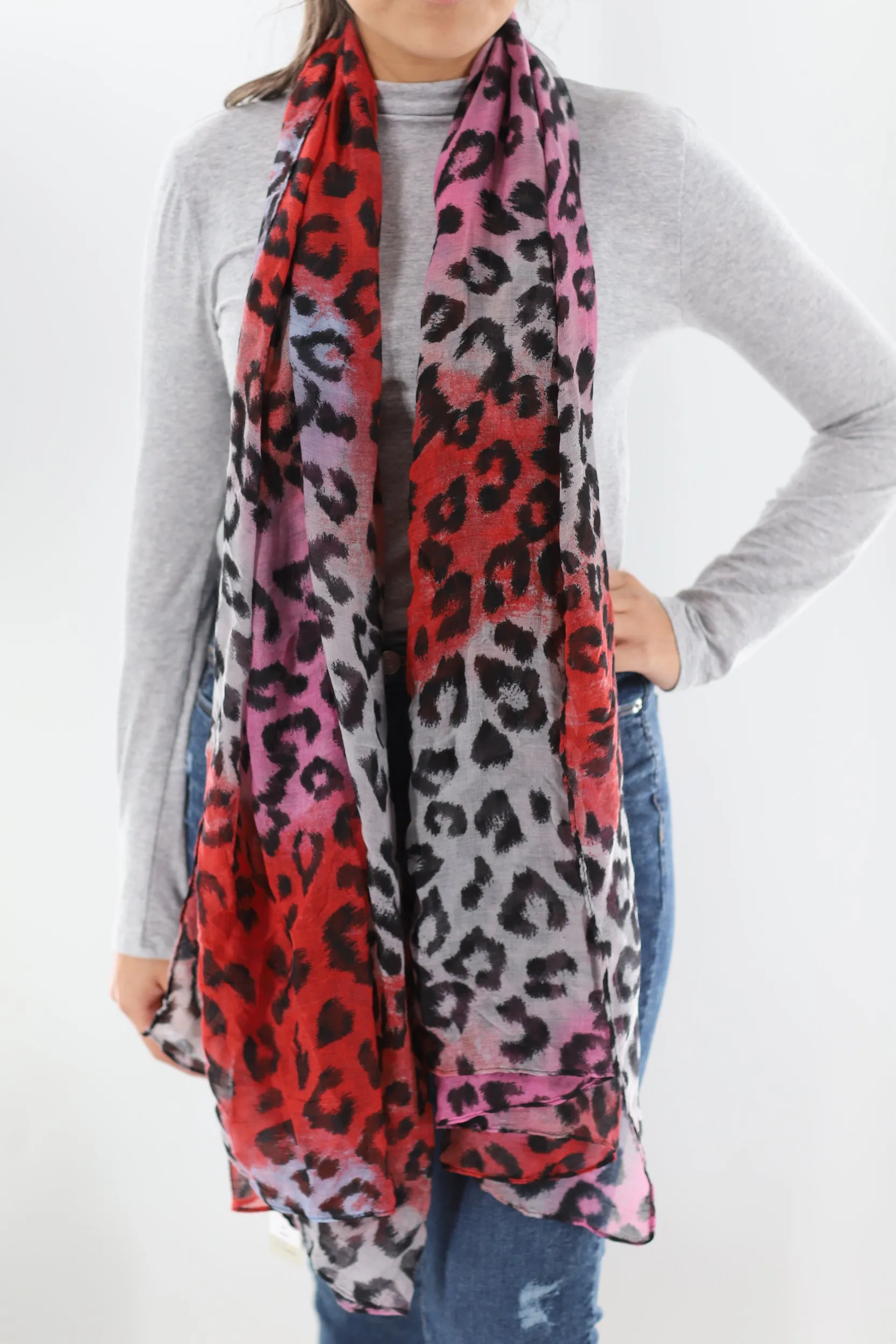 Soft Animal Print Scarf - Blue - Orange - Red - 100% Polyester