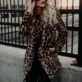 Stylish Pocket Leopard Print Coat