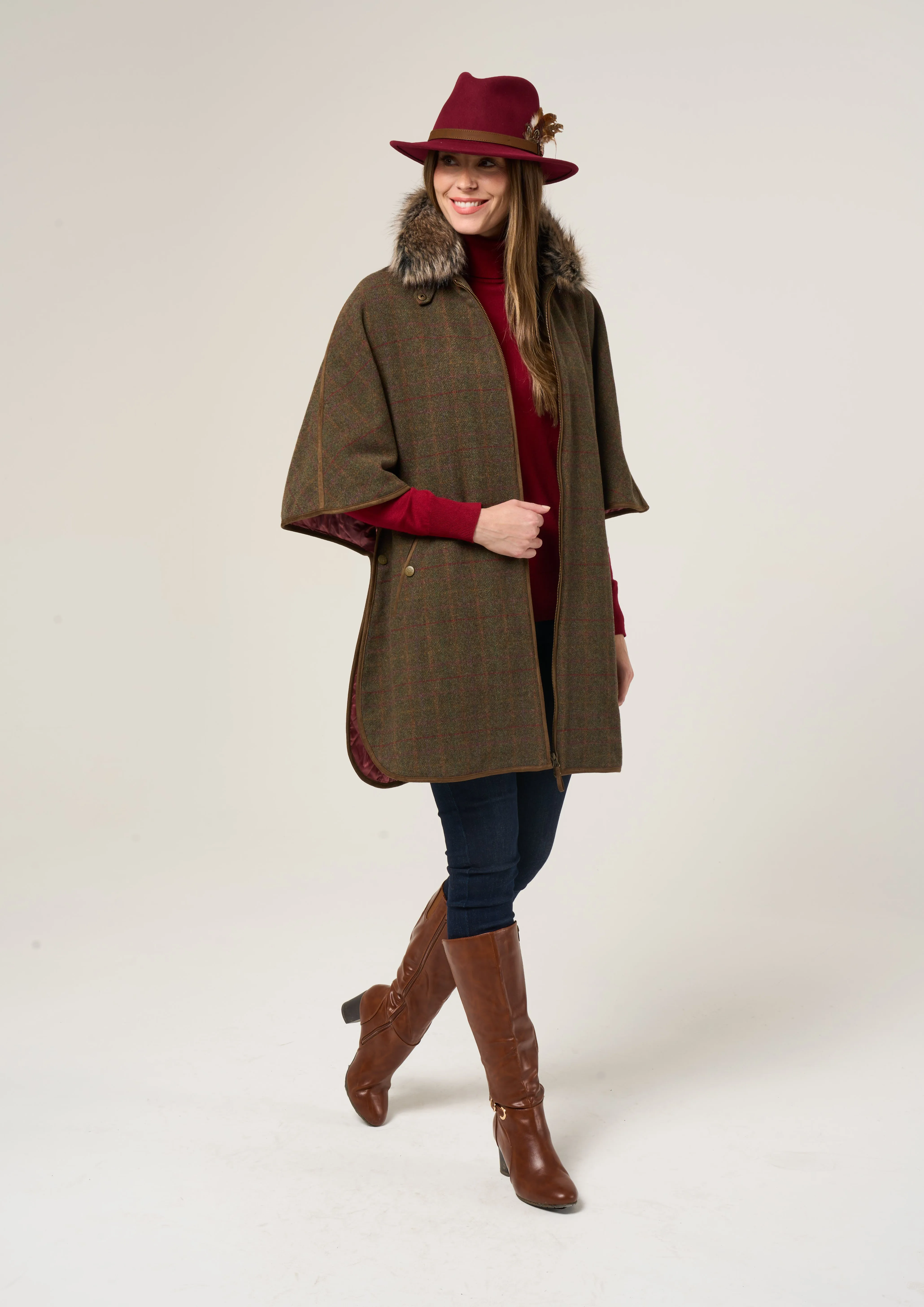 Surrey Ladies Tweed Cape In Hemlock