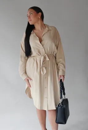 TAUPE BELTED DRESS