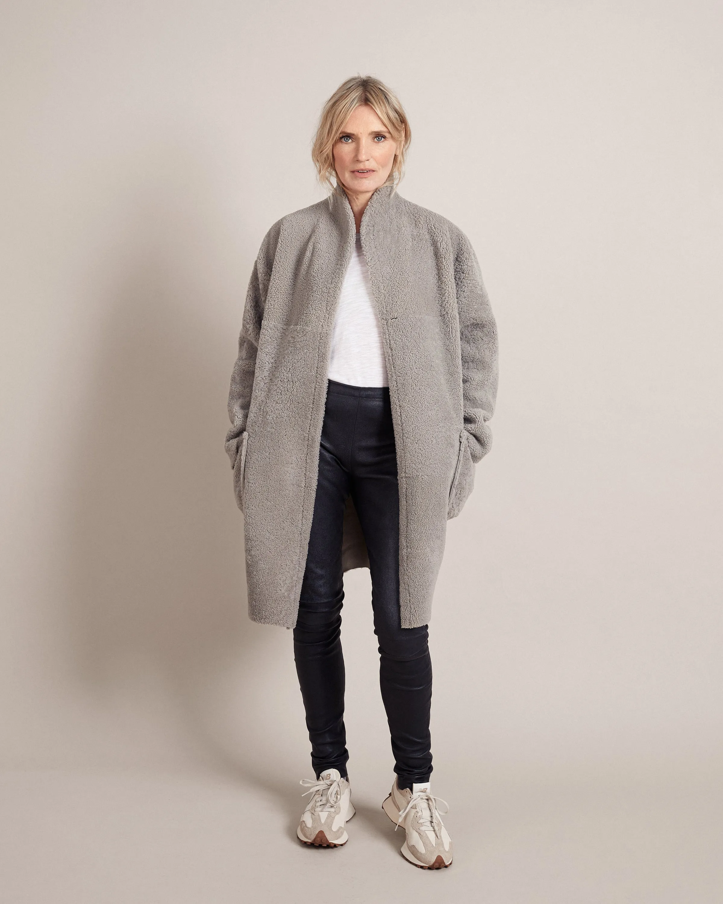 Taupe Cocoon Shearling Coat