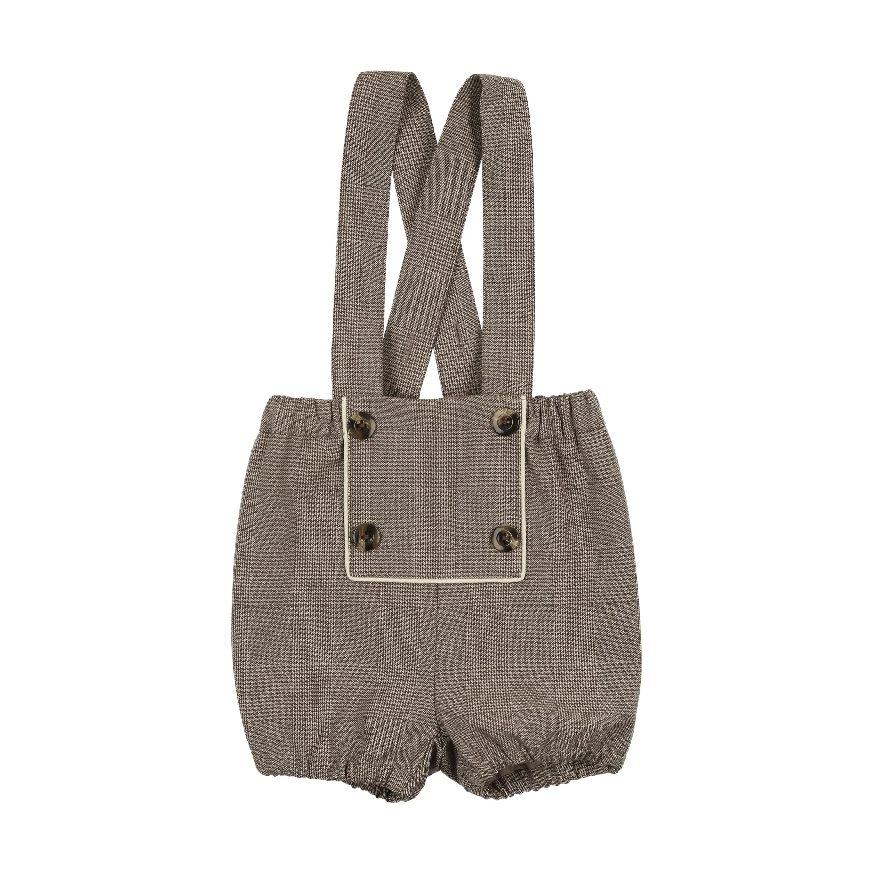 Taupe Plaid Short Overalls