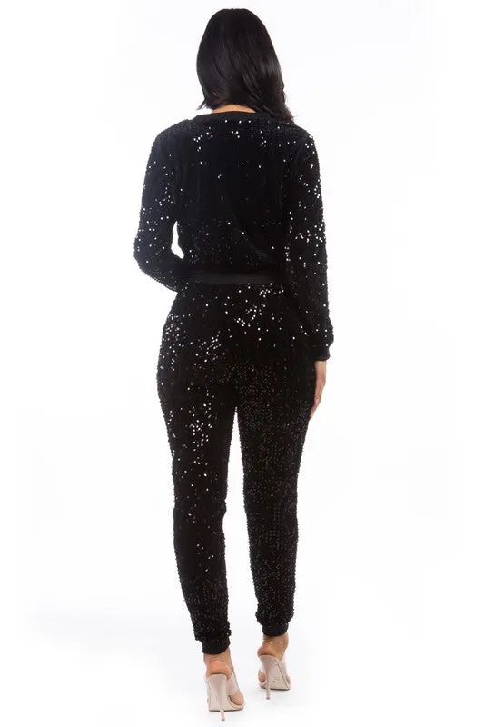 TEEK - BLACK SEQUIN TWO PIECE PANT SET