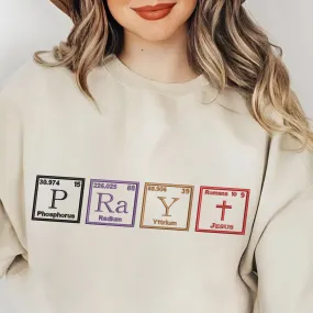 Teesdily | Christian Embroidered Shirt, Pray Periodic Table Embroidery Sweatshirt Hoodie, Embroidered Jesus Shirt, Jesus Lover Gifts