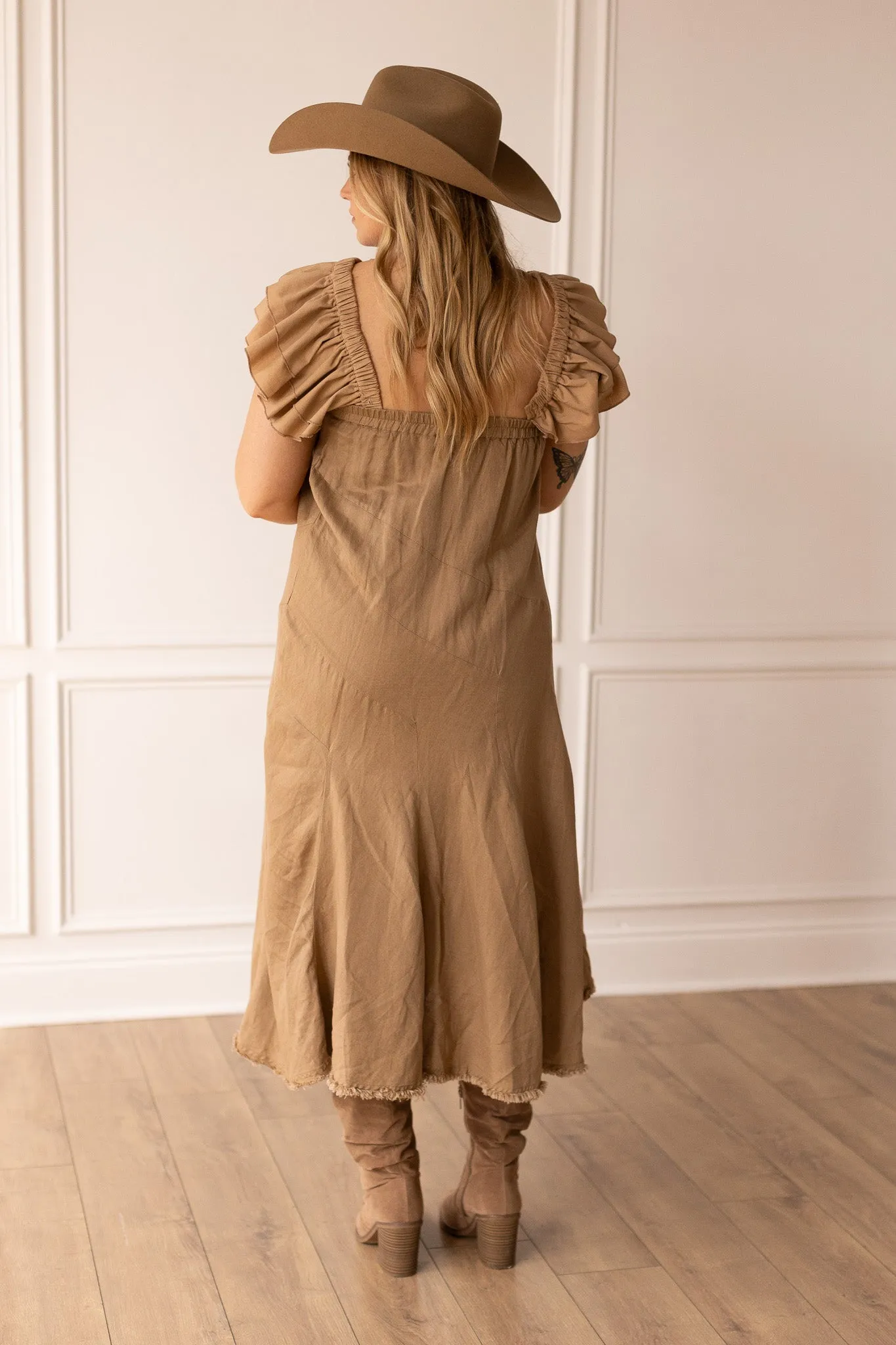 The Stella Brown Linen Versi Dress