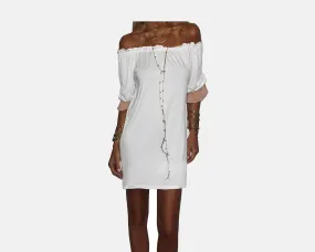 Two Tone White & Taupe Off Shoulder Dress - The Ibiza