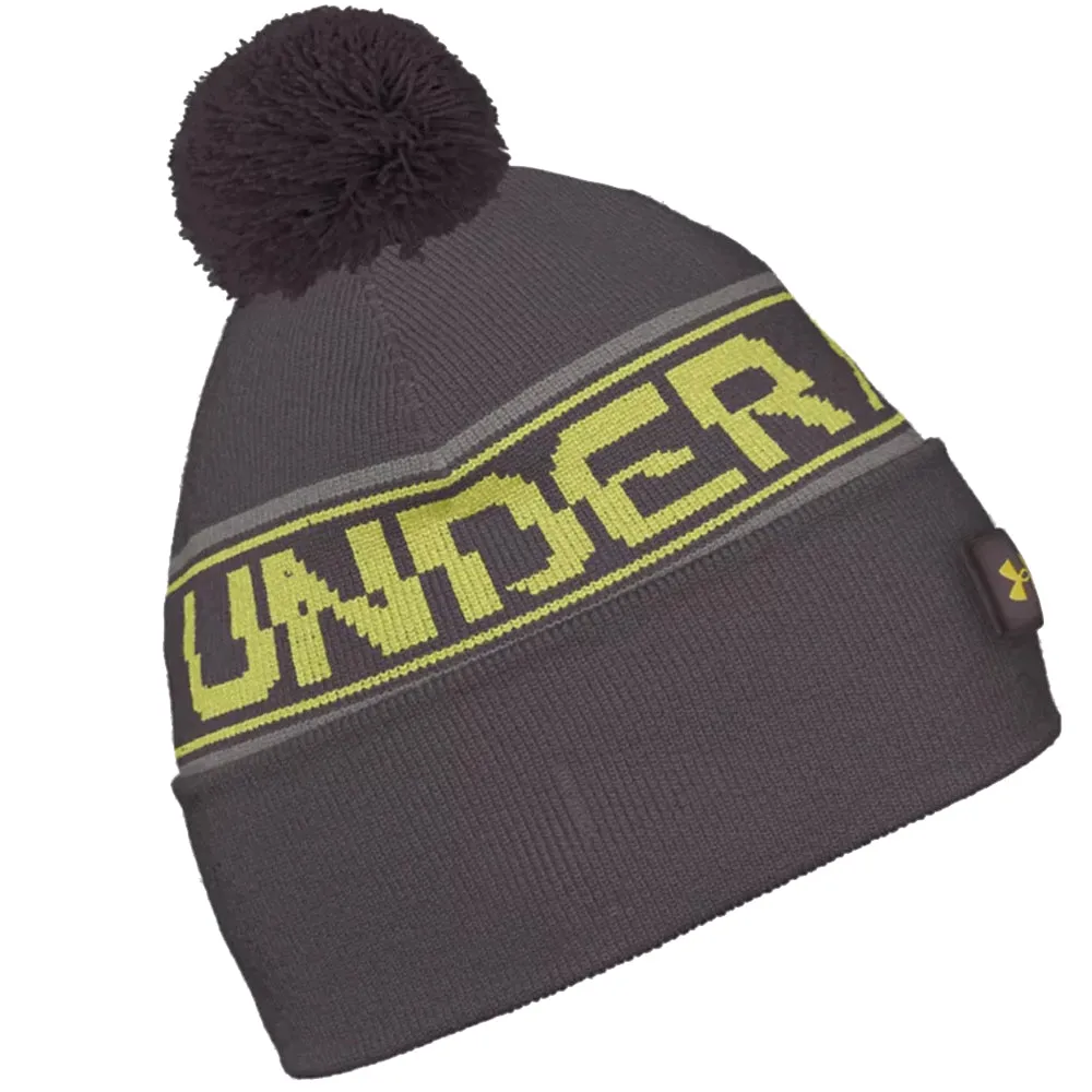 Under Armour Halftime Pom Beanie - Ash Taupe/Lime Yellow