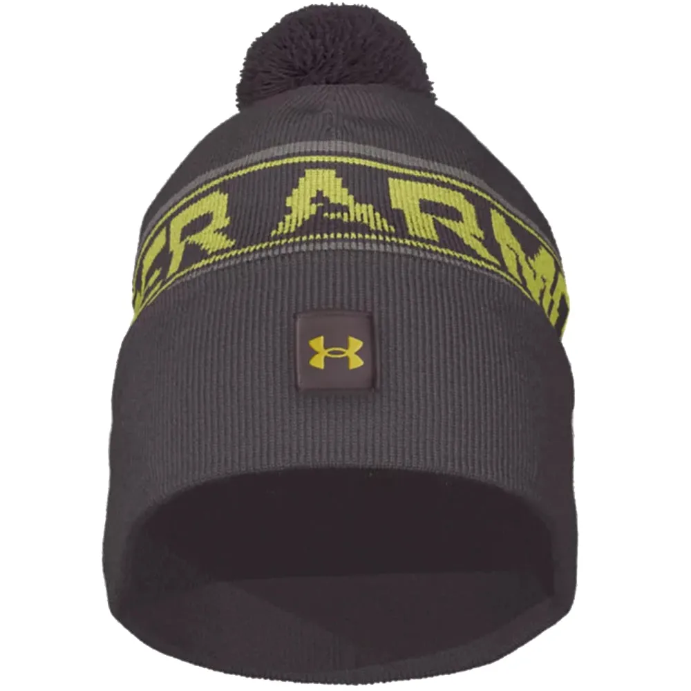 Under Armour Halftime Pom Beanie - Ash Taupe/Lime Yellow