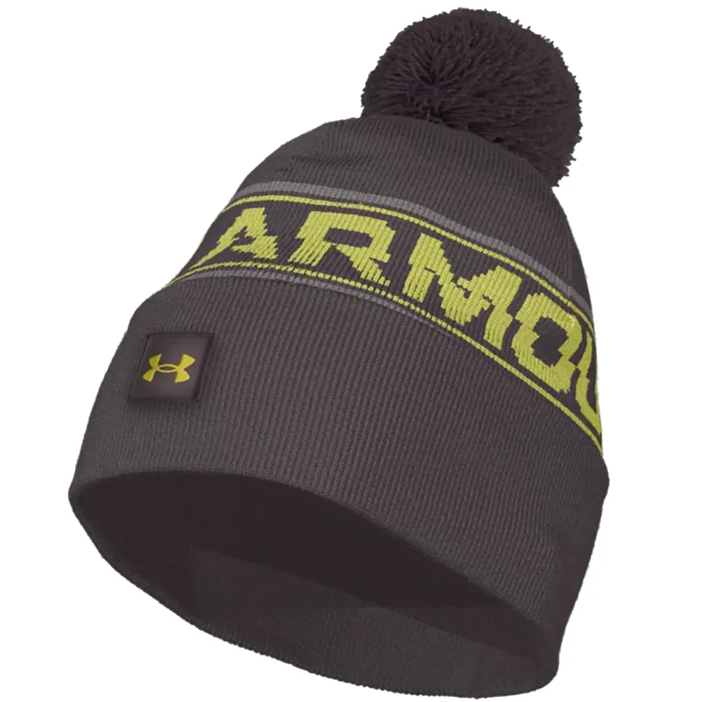 Under Armour Halftime Pom Beanie - Ash Taupe/Lime Yellow