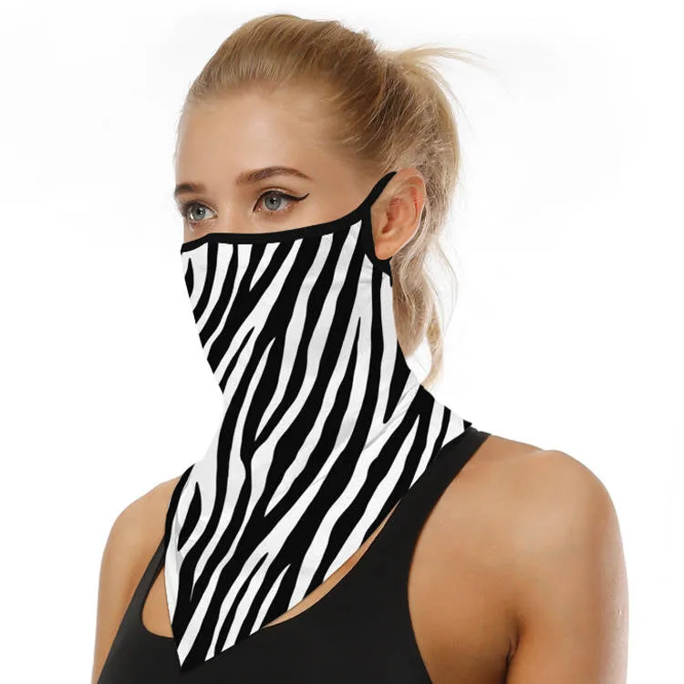 Unisex Face Scarf Bandana with Ear Loops Zebra