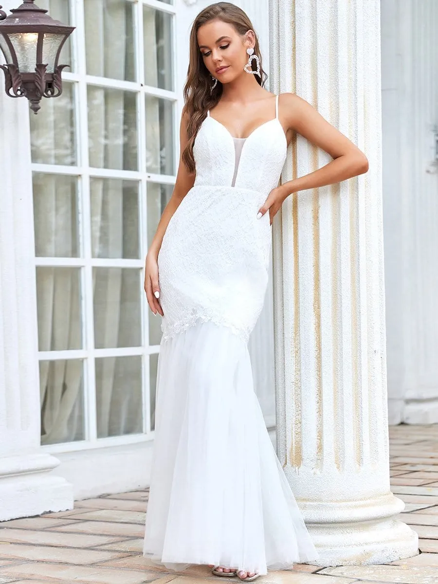 V-Neck Bodycon Lace & Tulle Bodycon Mermaid Wedding Dress