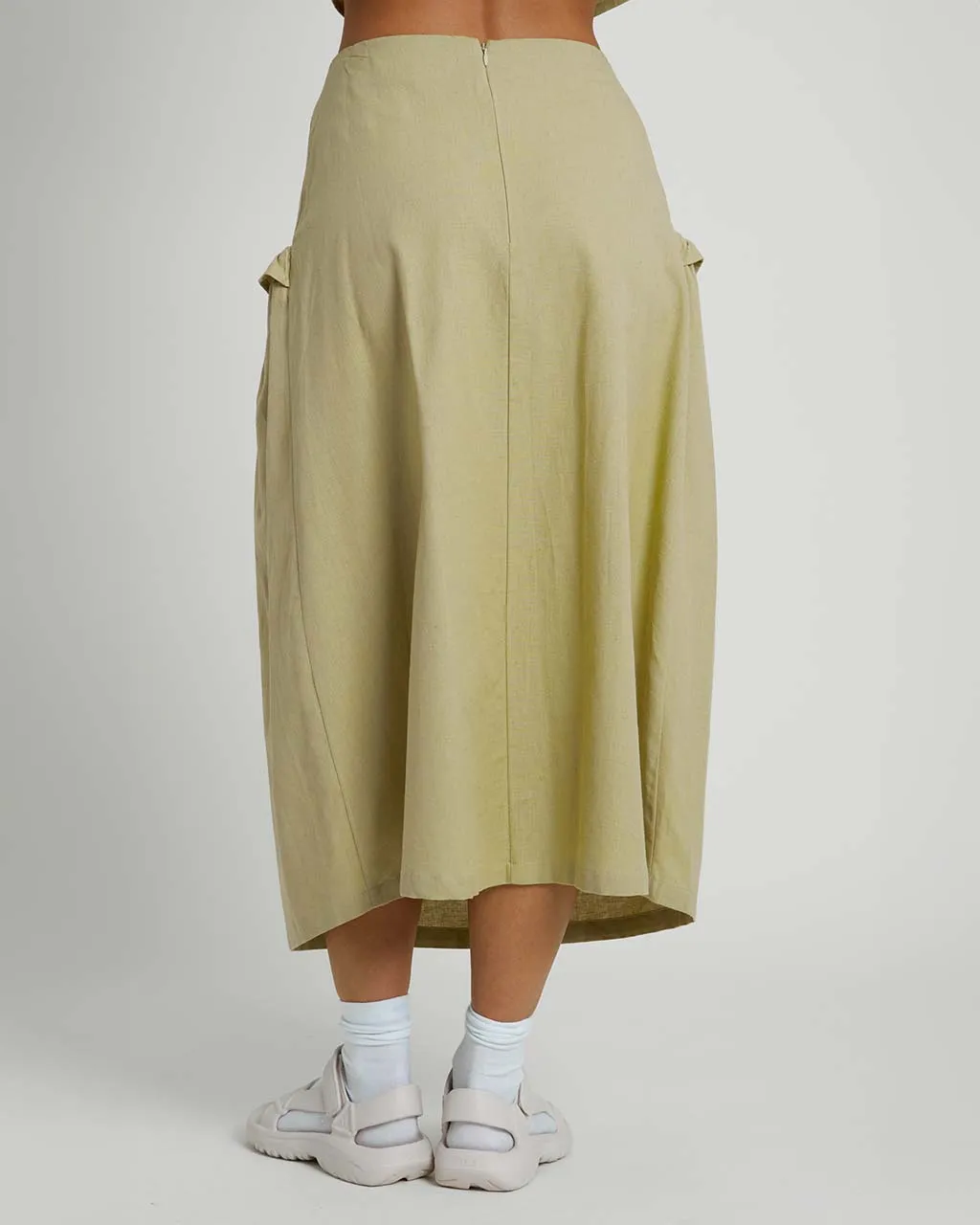 Verdi Linen Blend Midi Ruffle Skirt