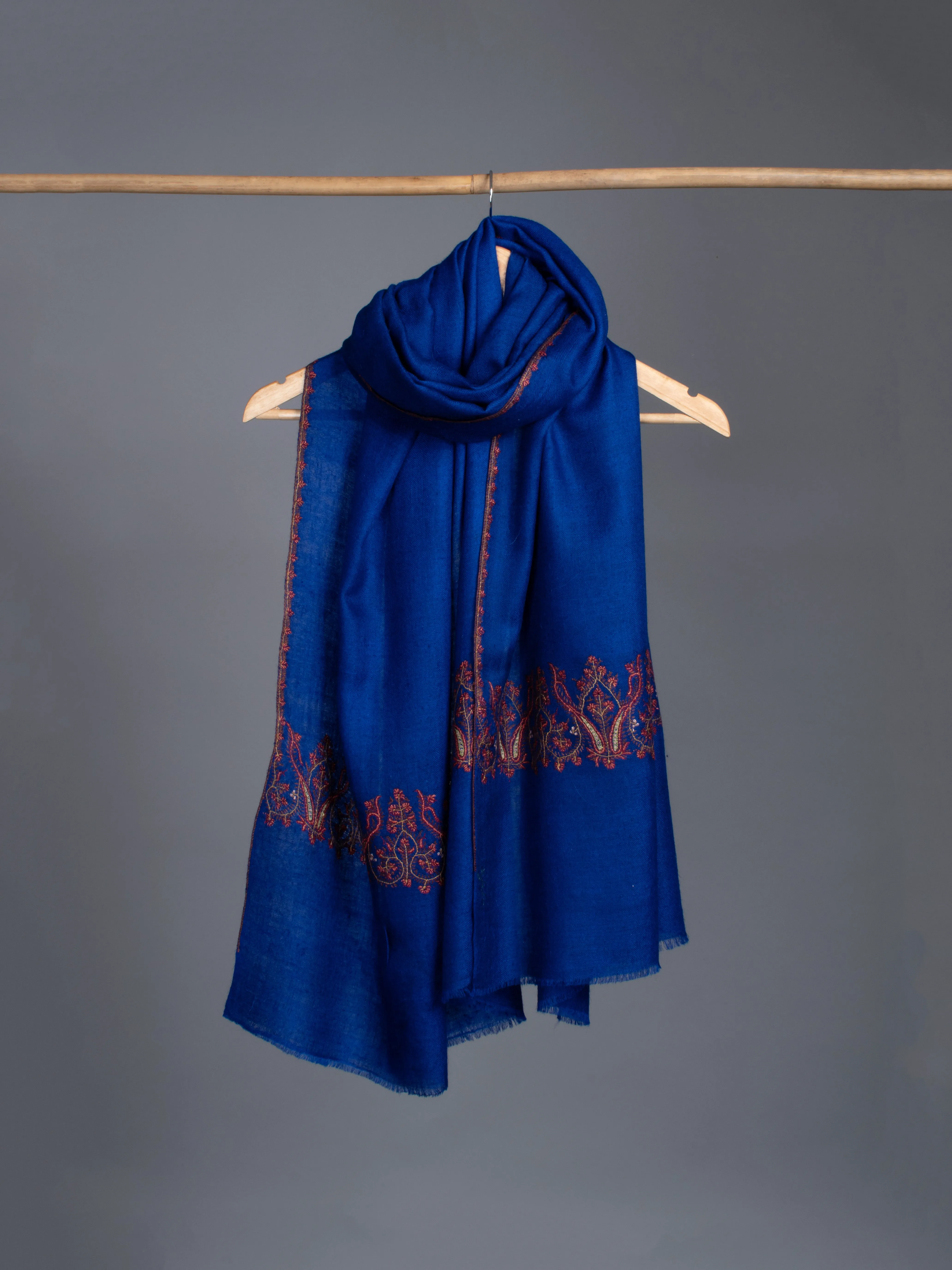 Vibrant Blue Palla Embroidered Cashmere Scarf