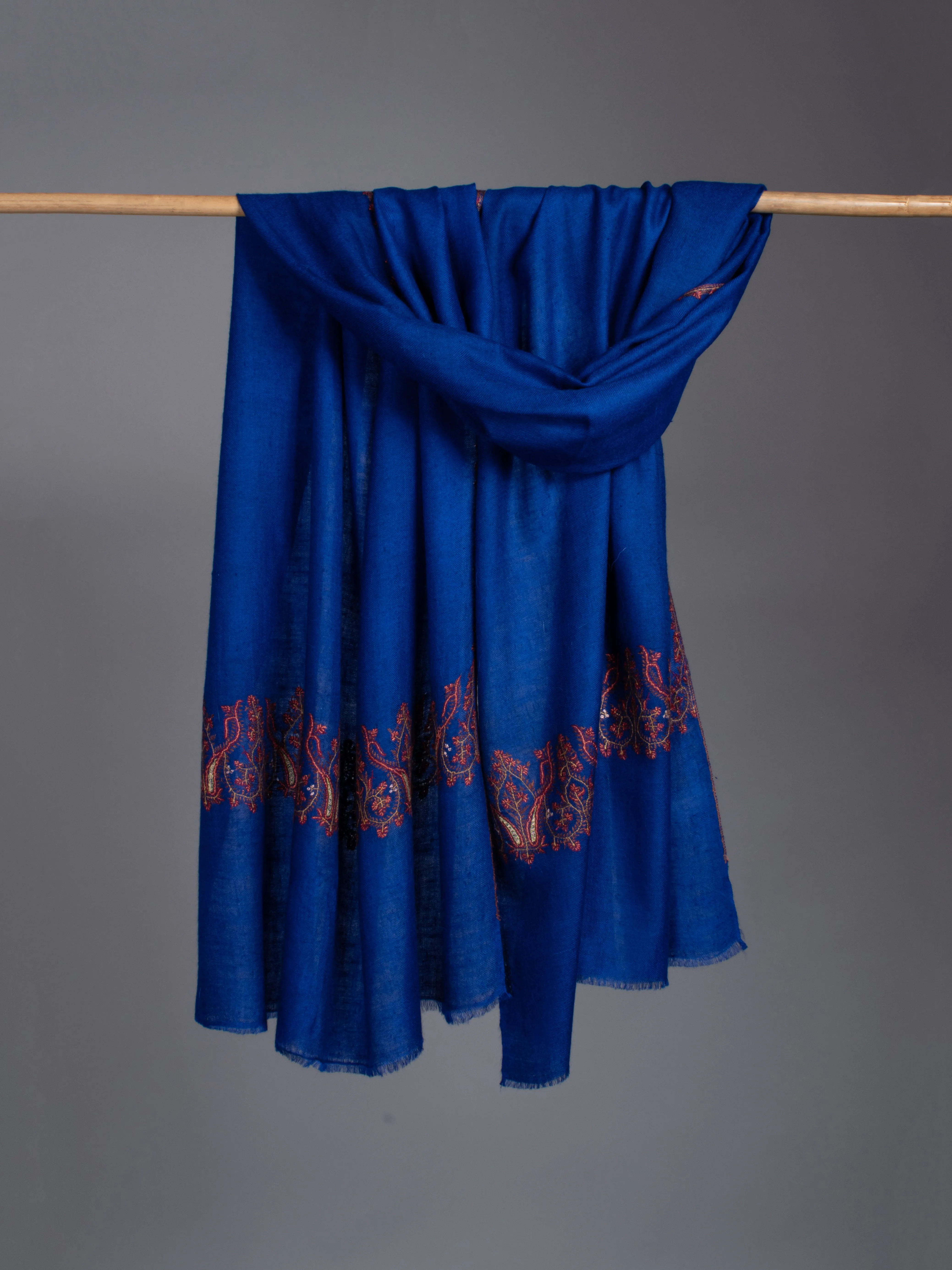 Vibrant Blue Palla Embroidered Cashmere Scarf