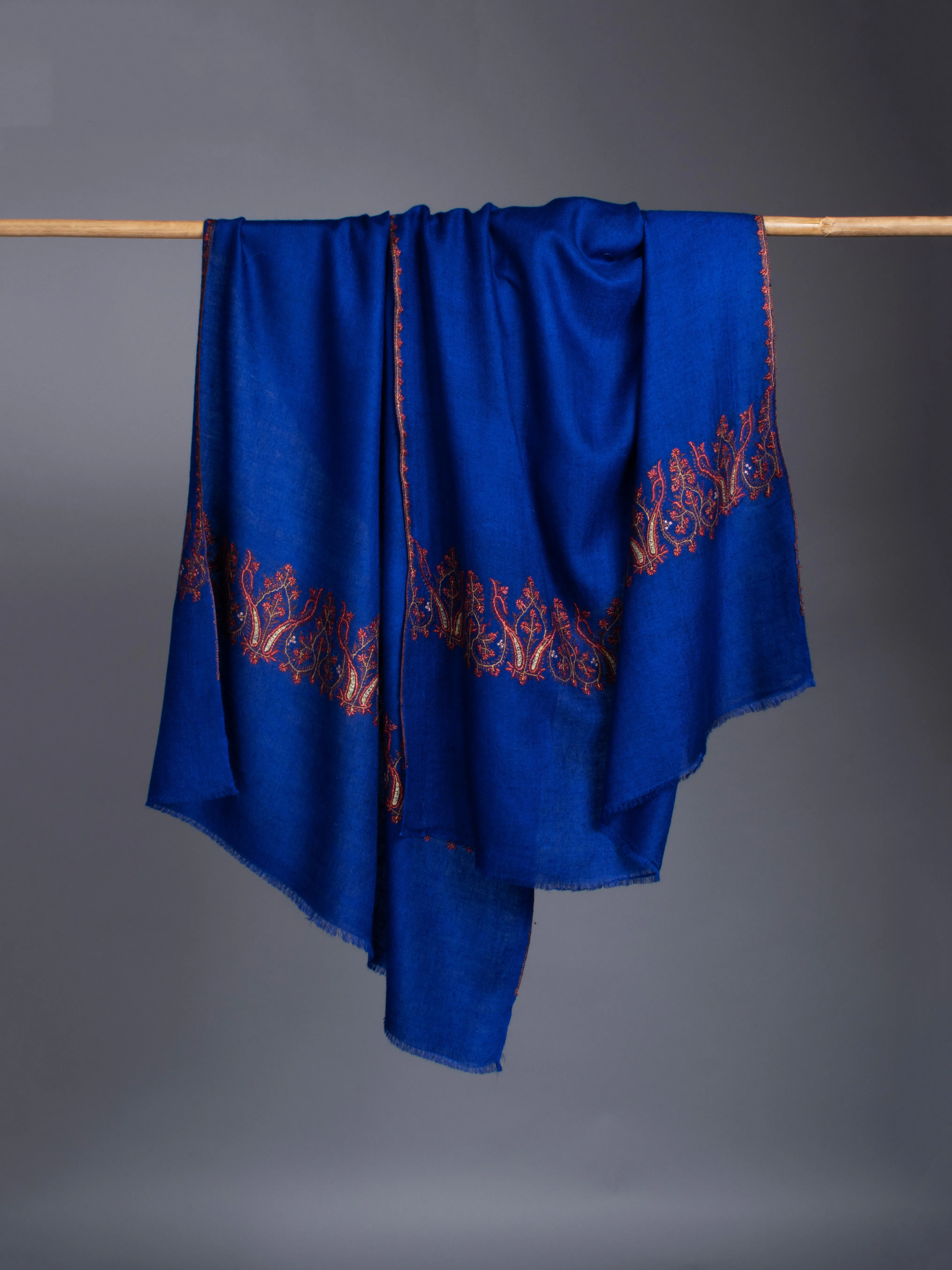 Vibrant Blue Palla Embroidered Cashmere Scarf