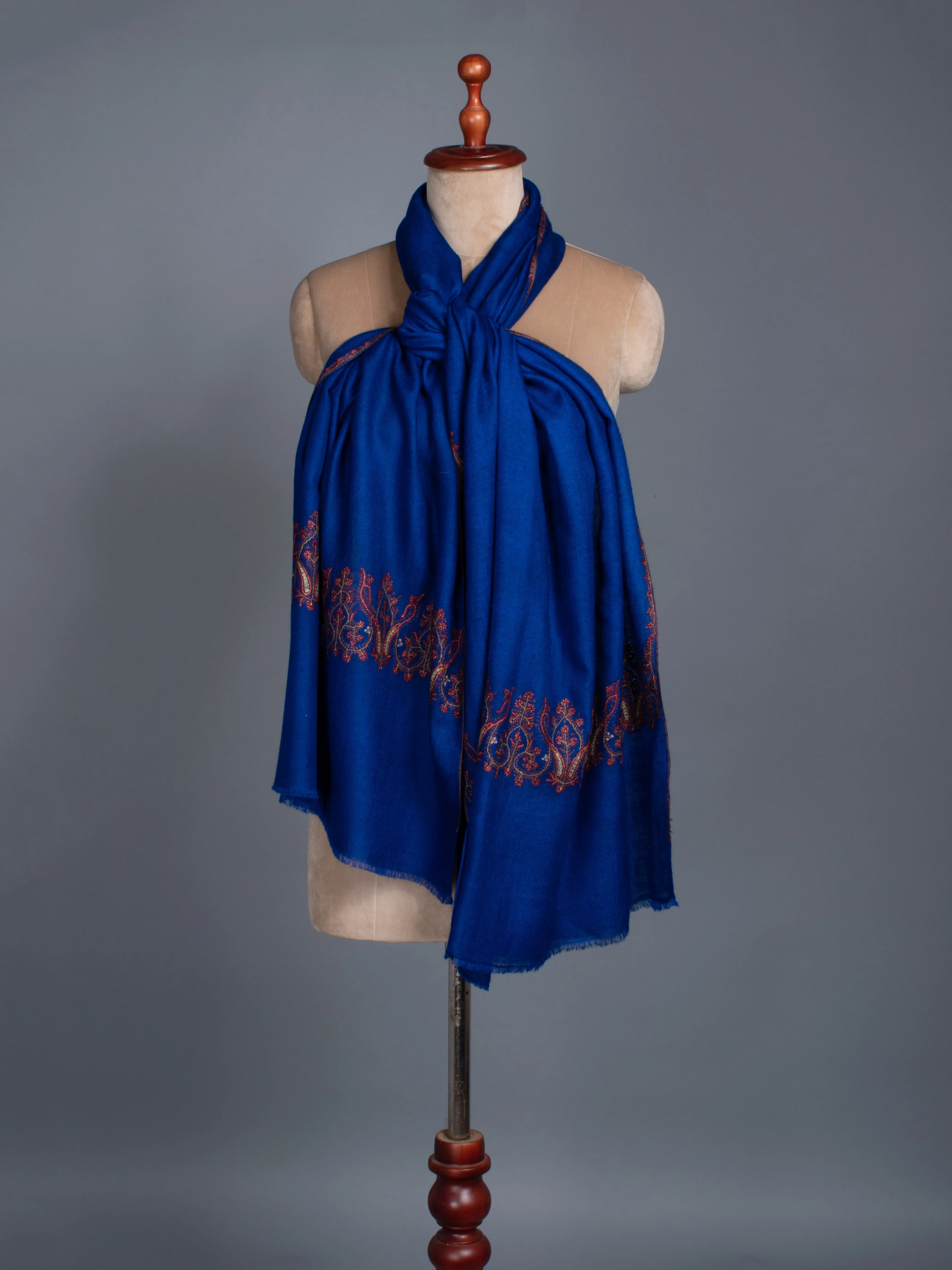 Vibrant Blue Palla Embroidered Cashmere Scarf