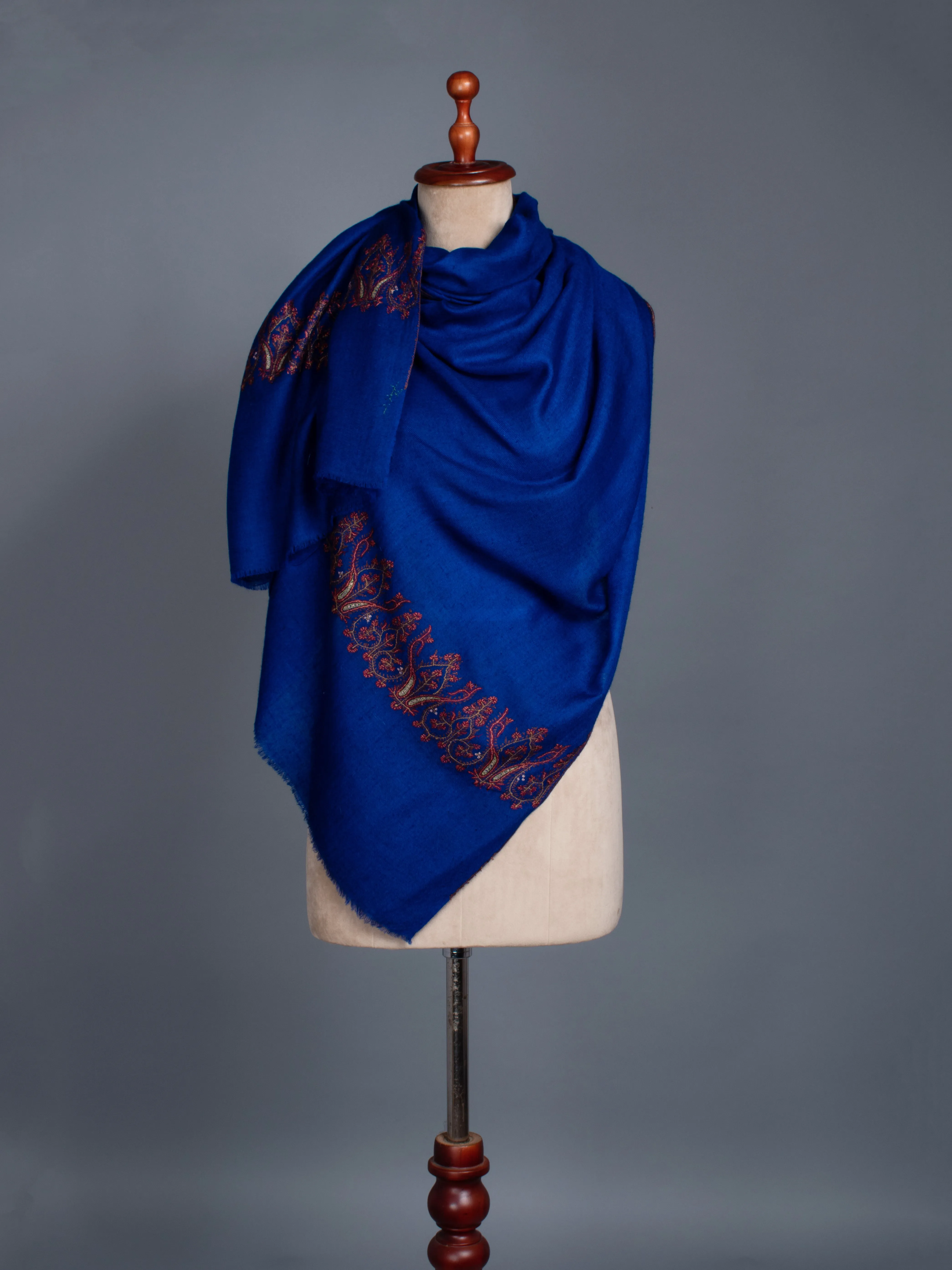 Vibrant Blue Palla Embroidered Cashmere Scarf