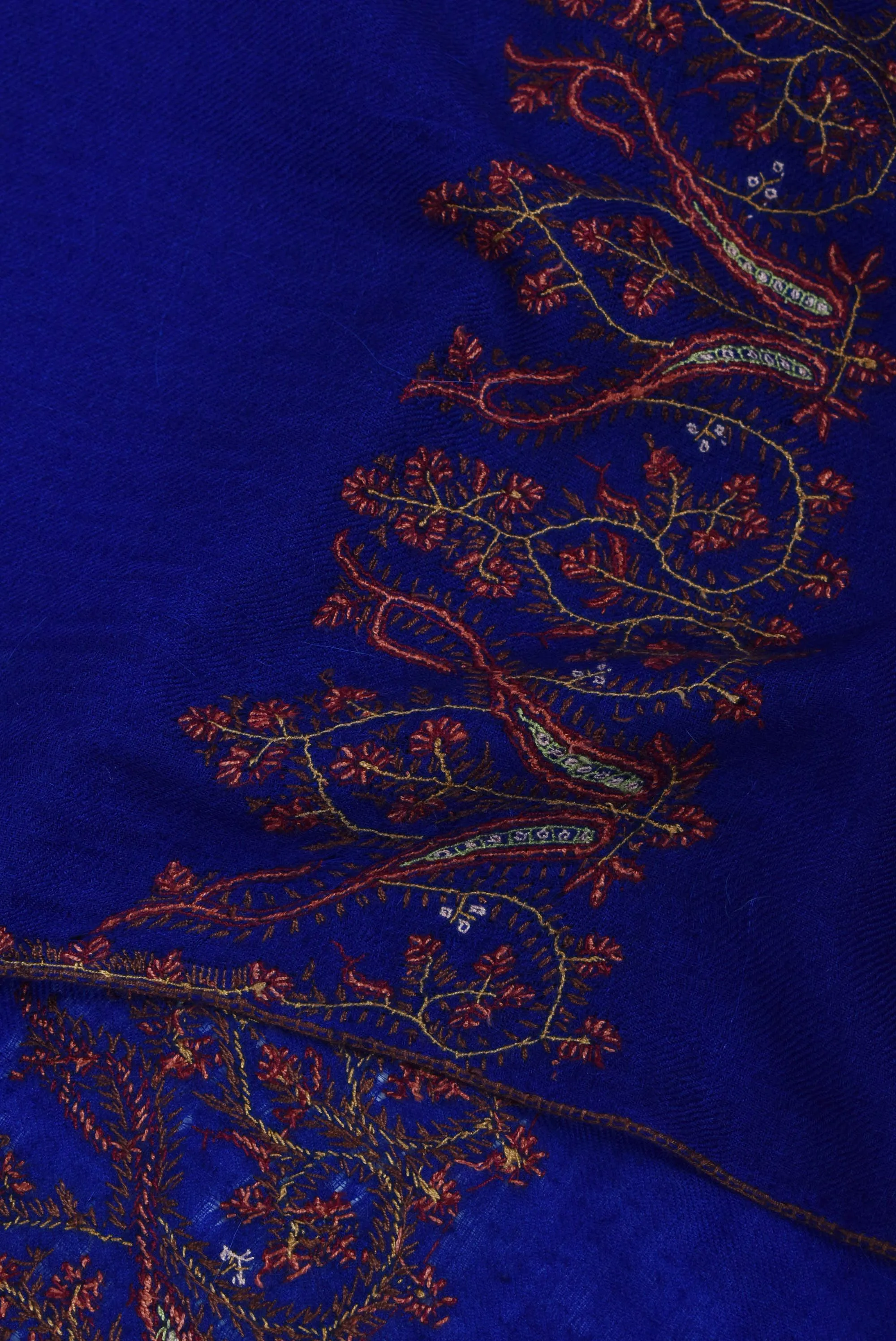 Vibrant Blue Palla Embroidered Cashmere Scarf