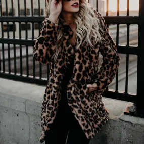 Vintage Leopard Print Faux Fur Trench Coat