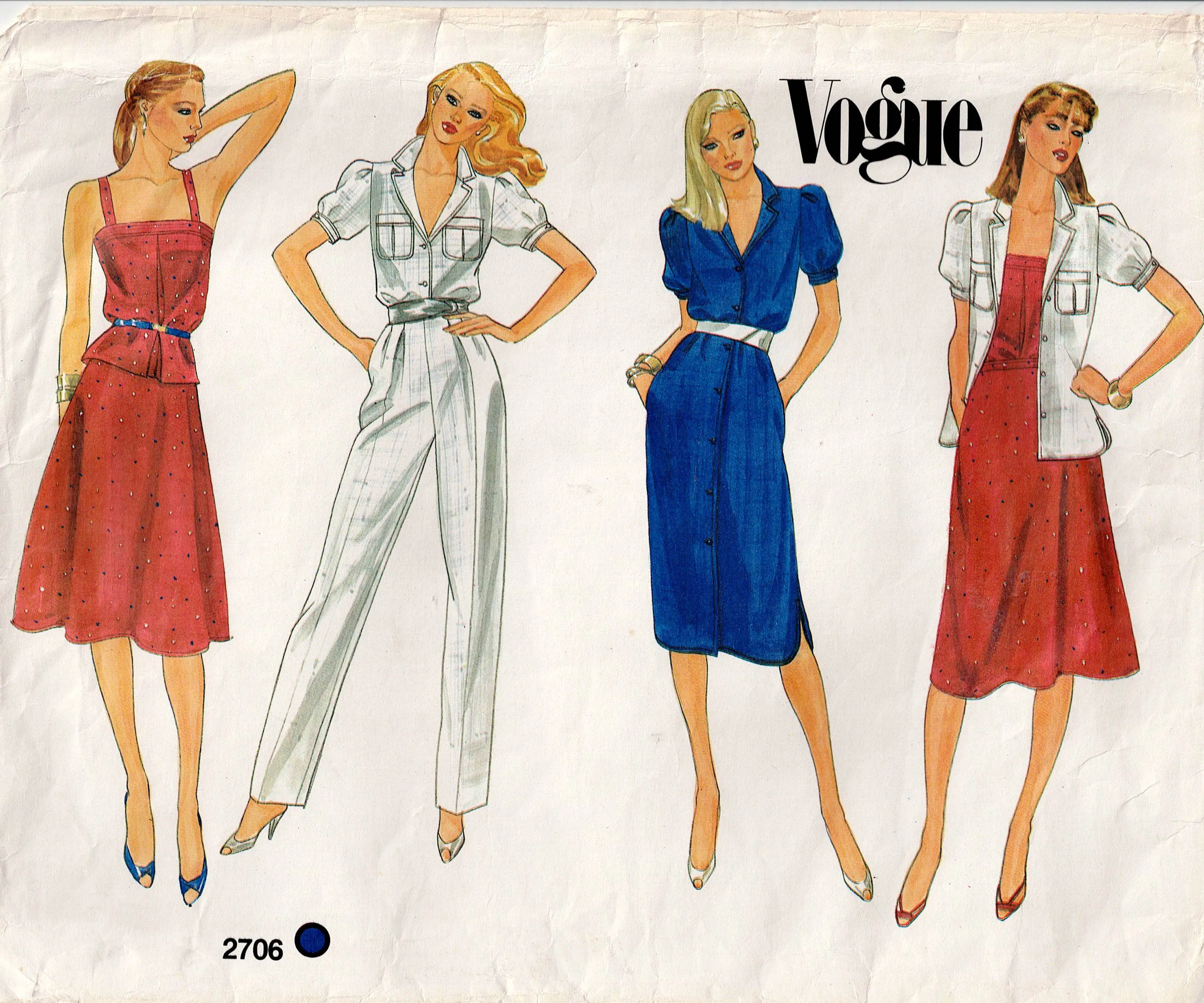 Vogue Basic Design 2706 Womens Dress Blouse Camisole Skirt & Pants 1970s Vintage Sewing Pattern Size 10 Bust 32.5 inches