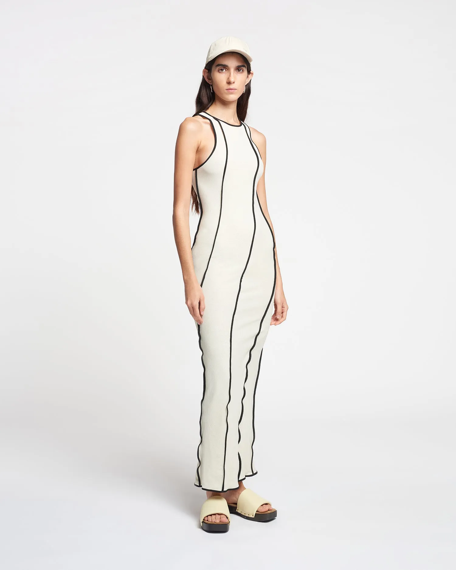 Wanda - Patchwork Mesh-Jersey Midi Dress - White wax/Black