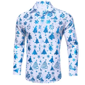 White Blue Christmas Pattern Men Long Sleeve Shirt