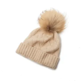 Winter Knitted Beanie Hat with Faux Fur Pom Warm Knit Cap Beanie for Women