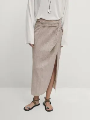 Women Clothing Summer Fashionable with Side Slit Bow Tie Linen Skirt