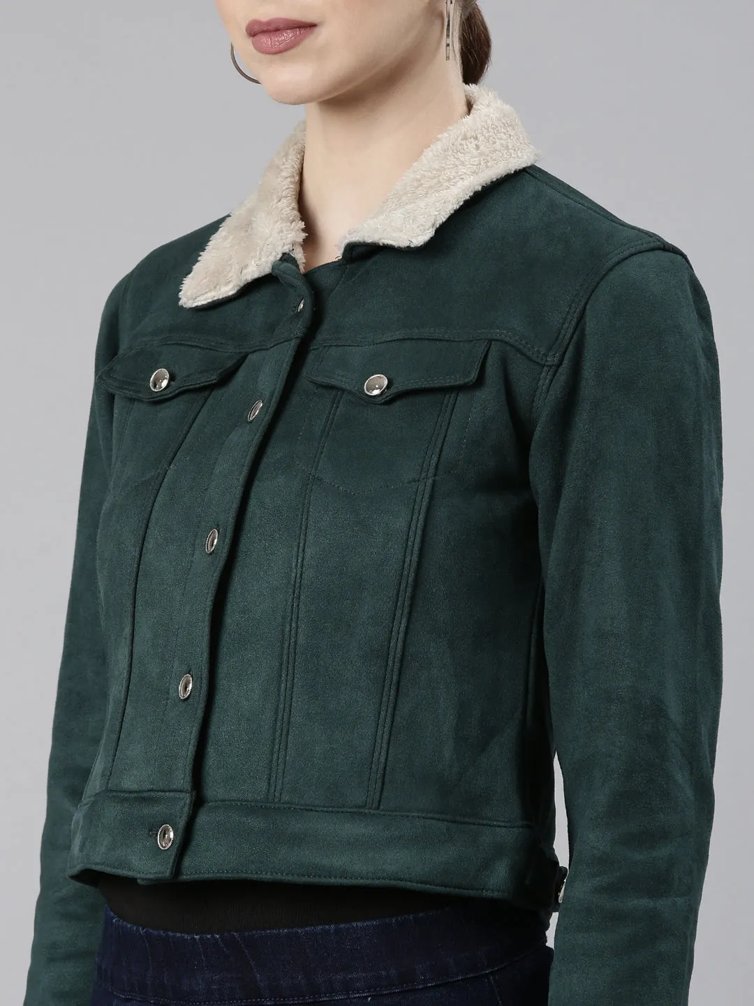 Women Green Solid Tailored Jacket