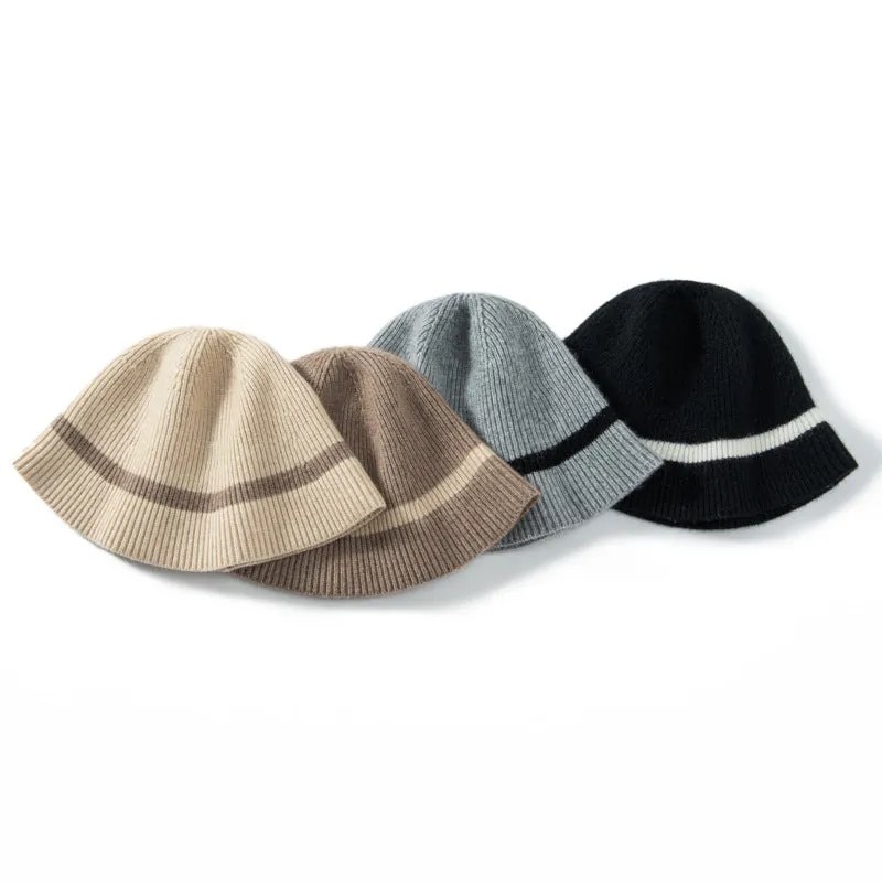 Womens Cashmere Knit Warm Hat Solid Winter Bucket Hats